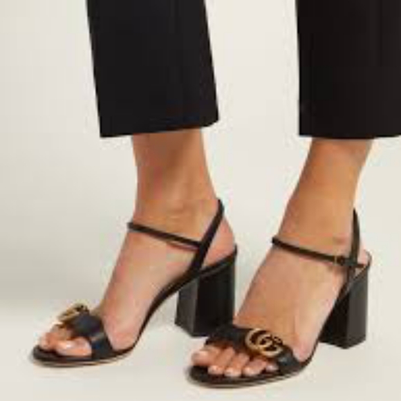 Gucci Shoes - GUCCI LEATHER MID-HEEL SANDAL